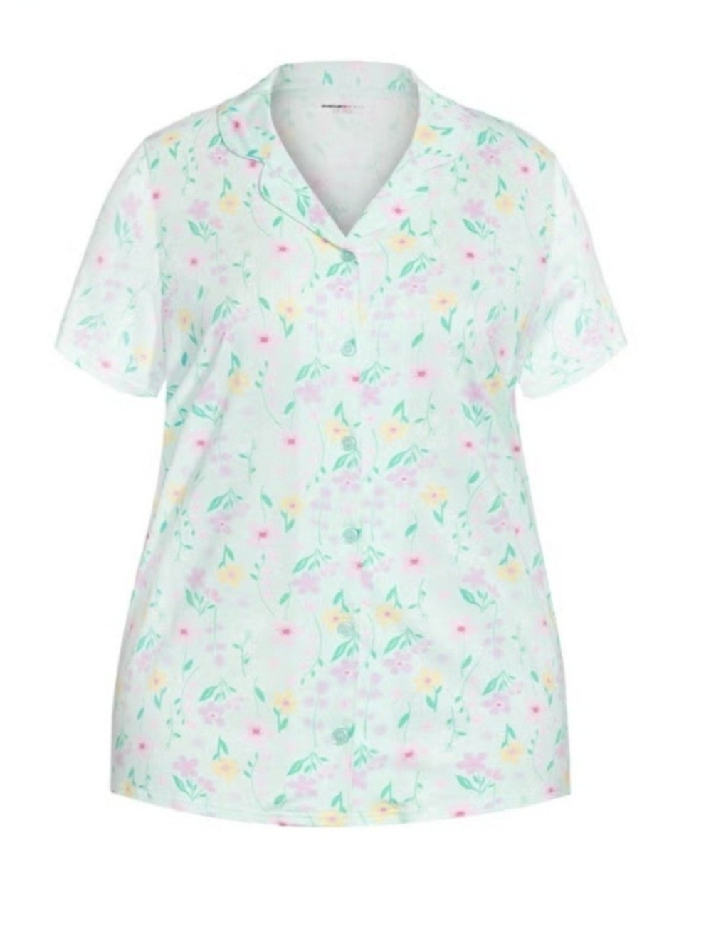 Floral Button-Front Short Sleeve Pajama Top - Pastel Mint